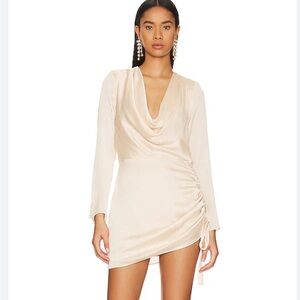BCBGeneration Cream Asymmetrical Ruched Long Sleeve Dress